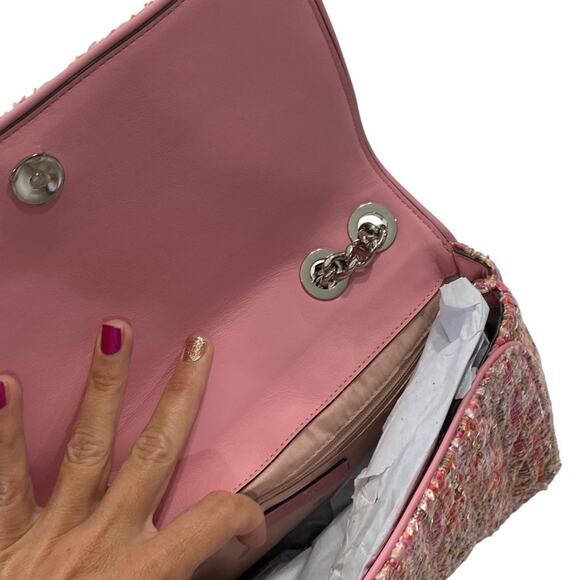 KATE SPADE Emelyn Briar Lane Quilted Tweed Crossbody Bag Chain Strap Pink NEW - Picture 12 of 14